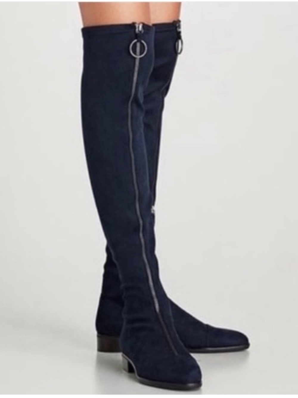 ZARA Faux Suede Over the Knee Boots O Ring Zipper Navy Size 37 (6.5 US)